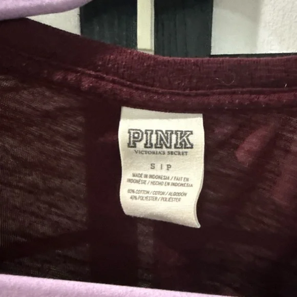 PINK Victoria's Secret Burgundy Sequinced Tee - Picture 3 of 3